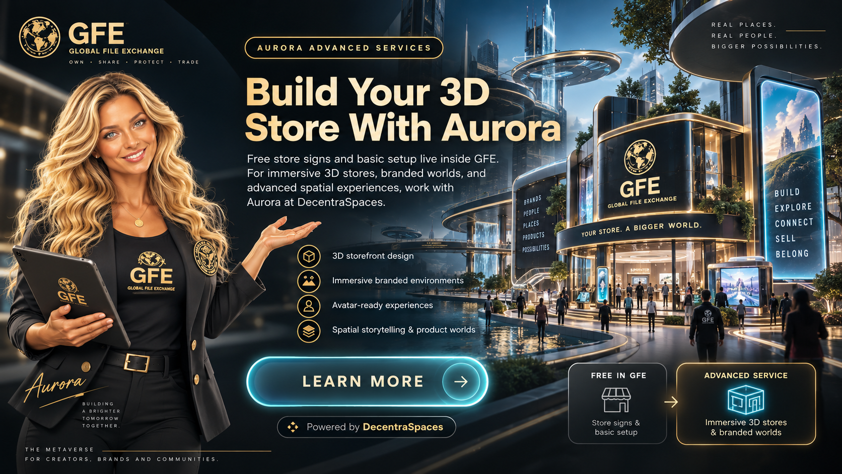 Aurora building a custom 3D storefront in DecentraSpaces